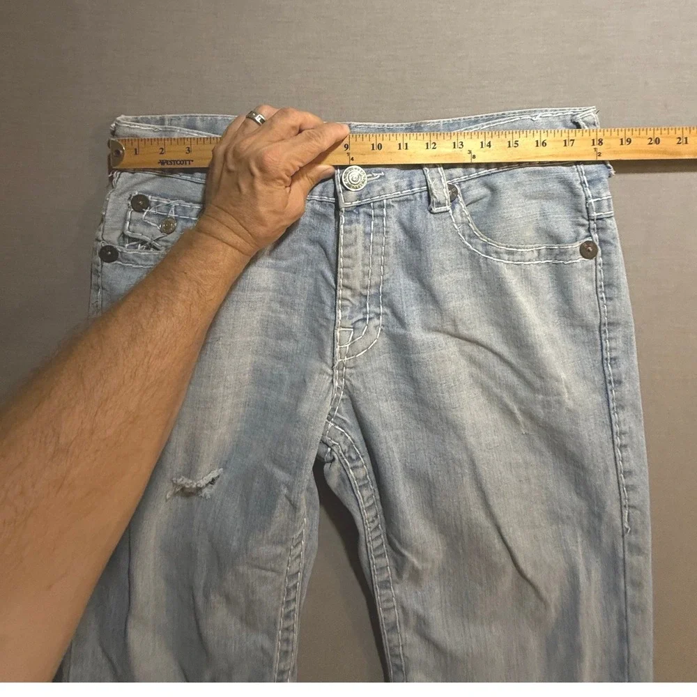 True Religion Denim Limited‎ Edition Distressed Cut Off Shorts Mens Blue 34x14